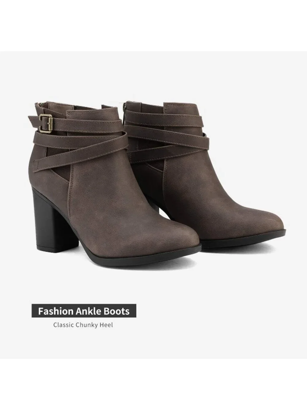 Women's Brown Chunky Stacked High Heel Faux Suede Closed Toe Ankle Booties